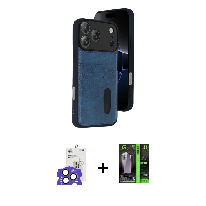 MARSİLYAN™- iPhone 17 Pro Max Kılıf Yörünge Işık Serisi - Siyah 360 Mat Full Body Arka Koruyucu + Bilvis Titan Kamera Lens - NLGY