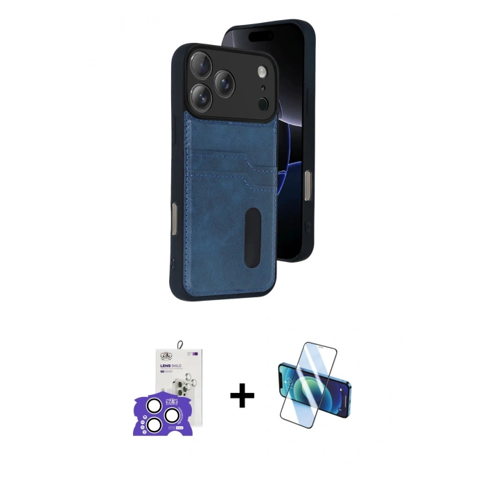 MARSİLYAN™- iPhone 17 Pro Max Kılıf Yörünge Işık Serisi - Siyah 3D Antistatik Cam Ekran Koruyucu + Bilvis Titan Kamera Lens - GS