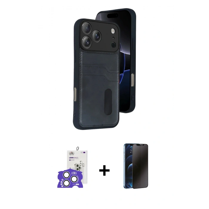 MARSİLYAN™- iPhone 17 Pro Max Kılıf Yörünge Işık Serisi - Siyah 3D Antistatik Hayalet Cam Ekran Koruyucu + Bilvis Titan Kamera Lens - GS