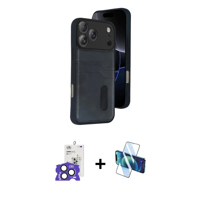 MARSİLYAN™- iPhone 17 Pro Max Kılıf Yörünge Işık Serisi - Siyah 3D Antistatik Seramik Nano Ekran Koruyucu + Natural Grey Bilvis Titan Kamera Lens