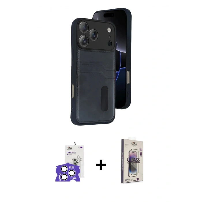 MARSİLYAN™- iPhone 17 Pro Max Kılıf Yörünge Işık Serisi - Siyah Bilvis 3D Cam Ekran Koruyucu + Bilvis Titan Kamera Lens - GS