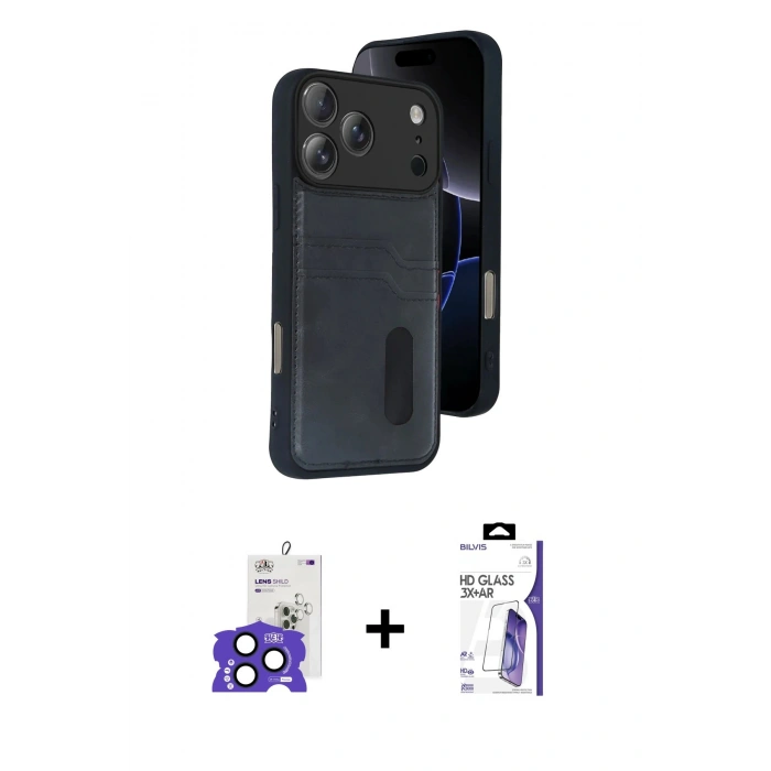 MARSİLYAN™- iPhone 17 Pro Max Kılıf Yörünge Işık Serisi - Siyah Bilvis 3X AR HD Cam Ekran Koruyucu + Bilvis Titan Kamera Lens - LT