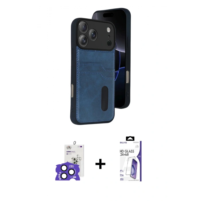 MARSİLYAN™- iPhone 17 Pro Max Kılıf Yörünge Işık Serisi - Siyah Bilvis 3X AR HD Cam Ekran Koruyucu + Bilvis Titan Kamera Lens - LT