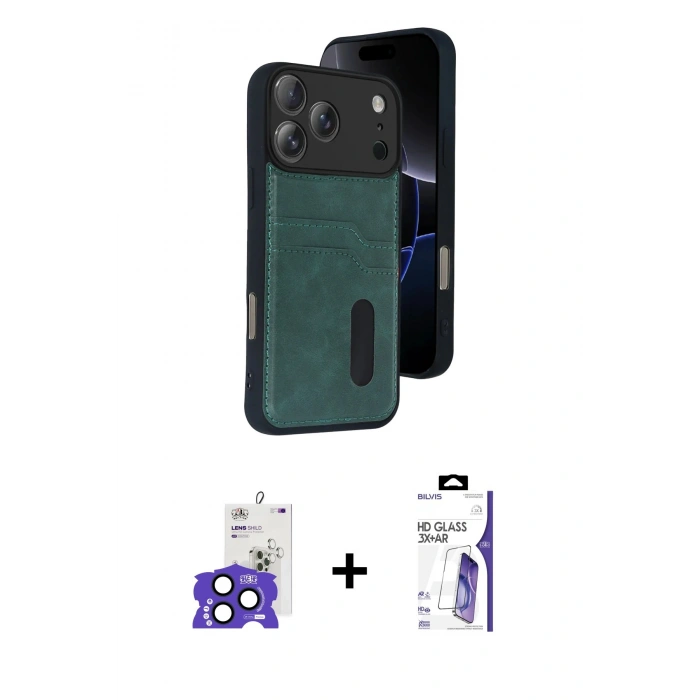 MARSİLYAN™- iPhone 17 Pro Max Kılıf Yörünge Işık Serisi - Siyah Bilvis 3X AR HD Cam Ekran Koruyucu + Bilvis Titan Kamera Lens - LT