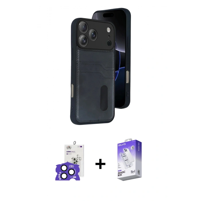 MARSİLYAN™- iPhone 17 Pro Max Kılıf Yörünge Işık Serisi - Siyah Bilvis 5in1 3D Magic Cam Ekran Koruyucu + Bilvis Titan Kamera Lens - LT