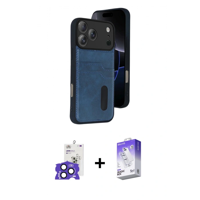 MARSİLYAN™- iPhone 17 Pro Max Kılıf Yörünge Işık Serisi - Siyah Bilvis 5in1 3D Magic Cam Ekran Koruyucu + Bilvis Titan Kamera Lens - LT