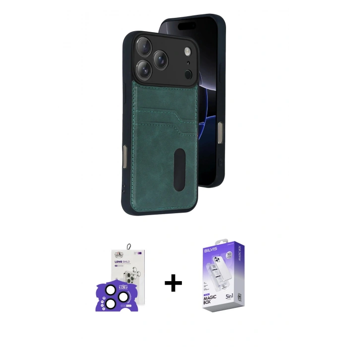 MARSİLYAN™- iPhone 17 Pro Max Kılıf Yörünge Işık Serisi - Siyah Bilvis 5in1 3D Magic Cam Ekran Koruyucu + Bilvis Titan Kamera Lens - LT