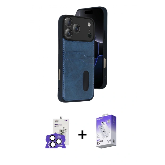 MARSİLYAN™- iPhone 17 Pro Max Kılıf Yörünge Işık Serisi - Siyah Bilvis 5in1 3D Magic Cam Ekran Koruyucu + Natural Grey Bilvis Titan Kamera Lens