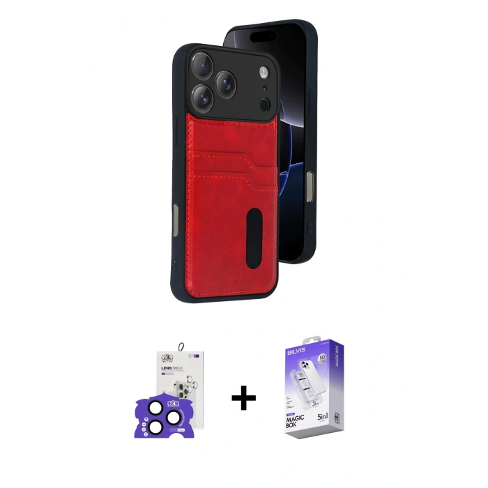 MARSİLYAN™- iPhone 17 Pro Max Kılıf Yörünge Işık Serisi - Siyah Bilvis 5in1 3D Magic Cam Ekran Koruyucu + Bilvis Titan Kamera Lens - LT