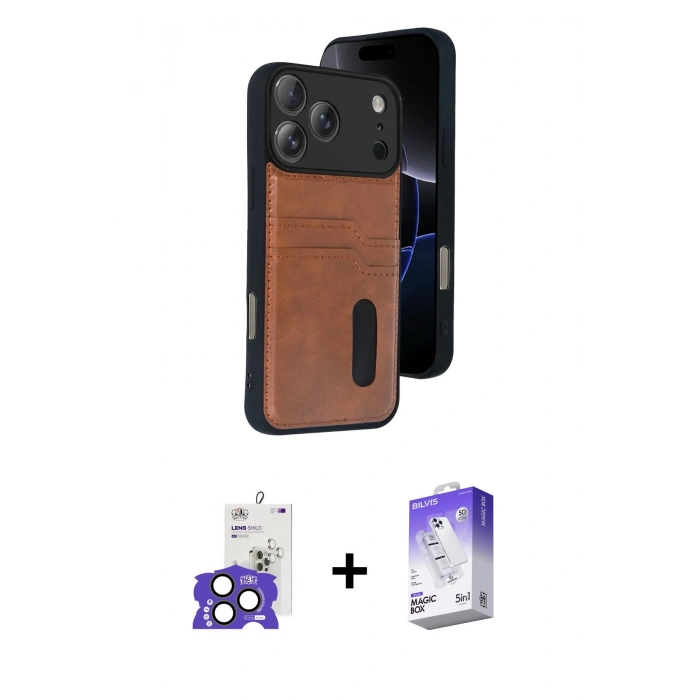 MARSİLYAN™- iPhone 17 Pro Max Kılıf Yörünge Işık Serisi - Siyah Bilvis 5in1 3D Magic Cam Ekran Koruyucu + Natural Grey Bilvis Titan Kamera Lens