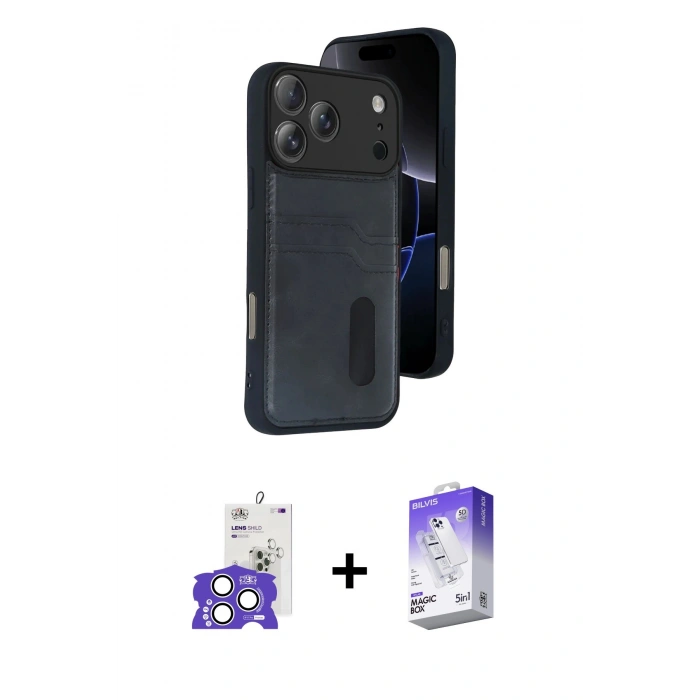 MARSİLYAN™- iPhone 17 Pro Max Kılıf Yörünge Işık Serisi - Siyah Bilvis 5in1 3D Magic Cam Ekran Koruyucu + Bilvis Titan Kamera Lens - GS