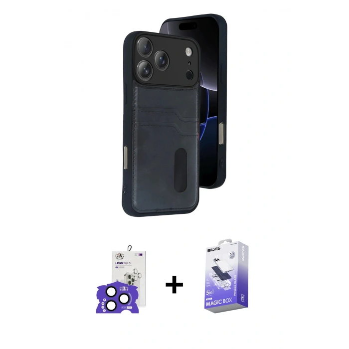 MARSİLYAN™- iPhone 17 Pro Max Kılıf Yörünge Işık Serisi - Siyah Bilvis 5in1 5D Magic Hayalet Cam Ekran Koruyucu + Bilvis Titan Kamera Lens - LT