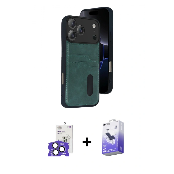 MARSİLYAN™- iPhone 17 Pro Max Kılıf Yörünge Işık Serisi - Siyah Bilvis 5in1 5D Magic Hayalet Cam Ekran Koruyucu + Bilvis Titan Kamera Lens - NLGY