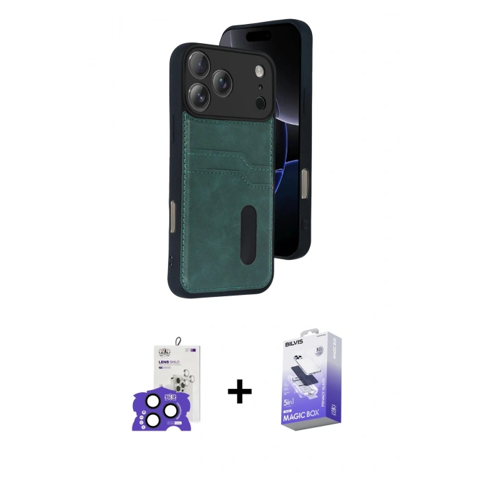 MARSİLYAN™- iPhone 17 Pro Max Kılıf Yörünge Işık Serisi - Siyah Bilvis 5in1 5D Magic Hayalet Cam Ekran Koruyucu + Bilvis Titan Kamera Lens - LT