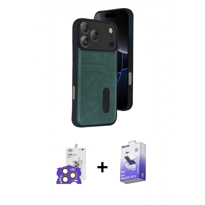 MARSİLYAN™- iPhone 17 Pro Max Kılıf Yörünge Işık Serisi - Siyah Bilvis 5in1 5D Magic Hayalet Cam Ekran Koruyucu + Bilvis Titan Kamera Lens - TU
