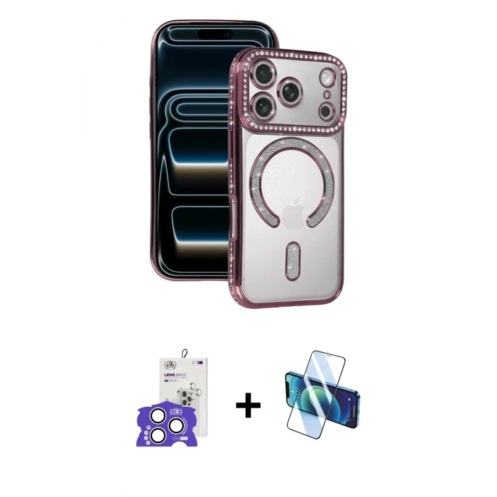 MARSİLYAN™- iPhone 17 Pro Max Kılıf Zirve Doku Prime - Siyah 3D Antistatik Cam Ekran Koruyucu + Bilvis Titan Kamera Lens - GS