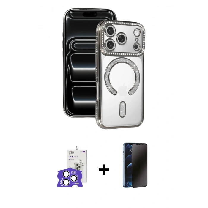 MARSİLYAN™- iPhone 17 Pro Max Kılıf Zirve Doku Prime - Siyah 3D Antistatik Hayalet Cam Ekran Koruyucu + Bilvis Titan Kamera Lens - GS