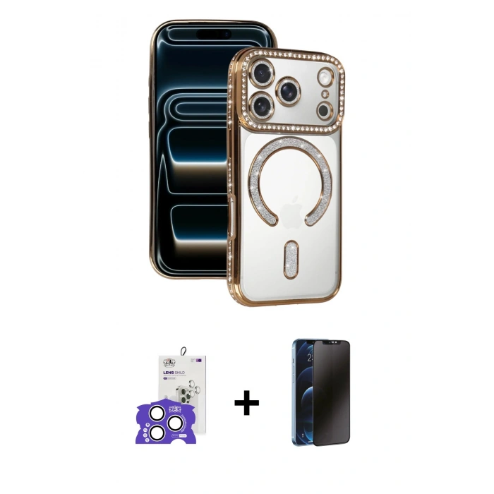 MARSİLYAN™- iPhone 17 Pro Max Kılıf Zirve Doku Prime - Siyah 3D Antistatik Hayalet Cam Ekran Koruyucu + Bilvis Titan Kamera Lens - GS