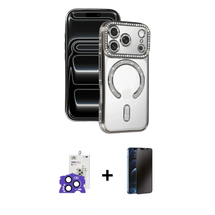 MARSİLYAN™- iPhone 17 Pro Max Kılıf Zirve Doku Prime - Siyah 3D Antistatik Hayalet Cam Ekran Koruyucu + Bilvis Titan Kamera Lens - LT