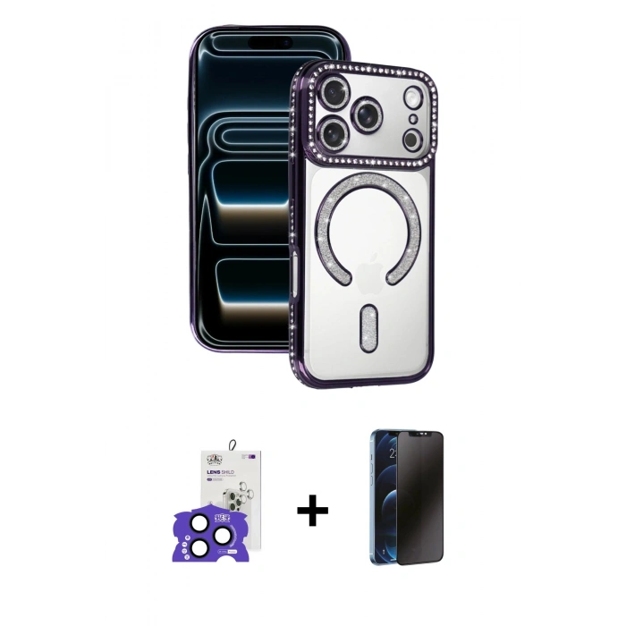 MARSİLYAN™- iPhone 17 Pro Max Kılıf Zirve Doku Prime - Siyah 3D Antistatik Hayalet Cam Ekran Koruyucu + Bilvis Titan Kamera Lens - LT