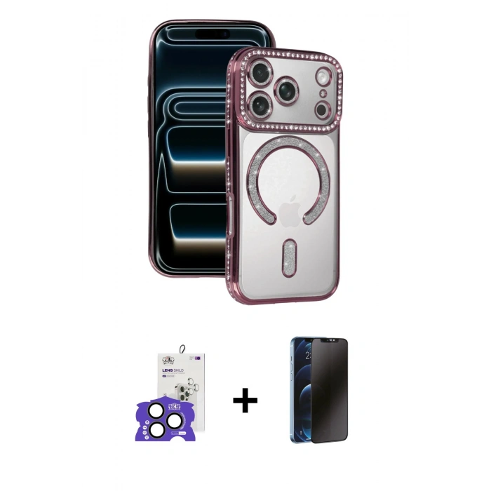 MARSİLYAN™- iPhone 17 Pro Max Kılıf Zirve Doku Prime - Siyah 3D Antistatik Hayalet Cam Ekran Koruyucu + Bilvis Titan Kamera Lens - NLGY