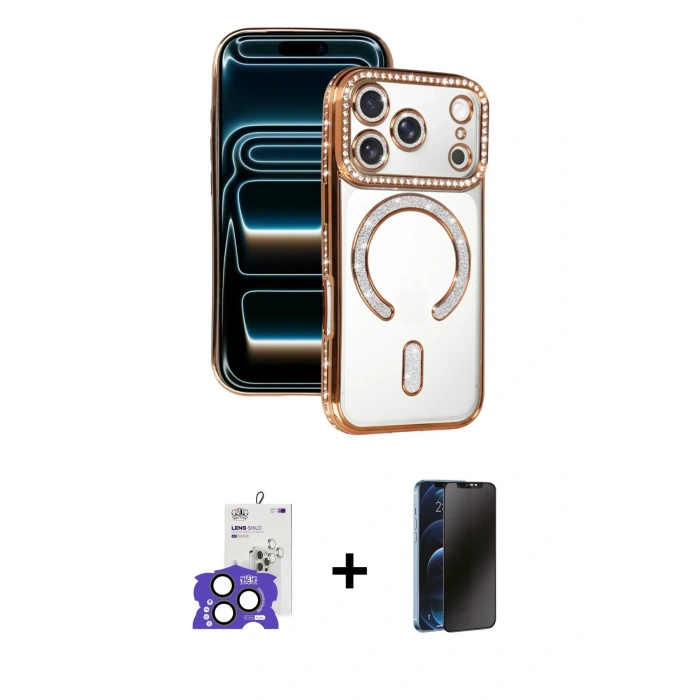 MARSİLYAN™- iPhone 17 Pro Max Kılıf Zirve Doku Prime - Siyah 3D Antistatik Hayalet Cam Ekran Koruyucu + Bilvis Titan Kamera Lens - NLGY