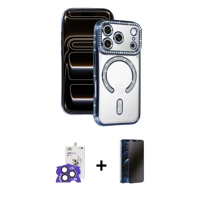 MARSİLYAN™- iPhone 17 Pro Max Kılıf Zirve Doku Prime - Siyah 3D Antistatik Hayalet Cam Ekran Koruyucu + Bilvis Titan Kamera Lens - NLGY