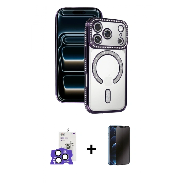 MARSİLYAN™- iPhone 17 Pro Max Kılıf Zirve Doku Prime - Siyah 3D Antistatik Hayalet Cam Ekran Koruyucu + Bilvis Titan Kamera Lens - NLGY