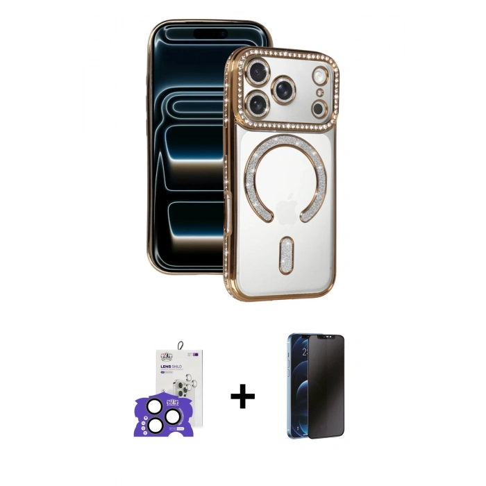 MARSİLYAN™- iPhone 17 Pro Max Kılıf Zirve Doku Prime - Siyah 3D Antistatik Hayalet Cam Ekran Koruyucu + Bilvis Titan Kamera Lens - NLGY