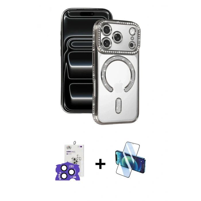 MARSİLYAN™- iPhone 17 Pro Max Kılıf Zirve Doku Prime - Siyah 3D Antistatik Seramik Nano Ekran Koruyucu + Bilvis Titan Kamera Lens - LT