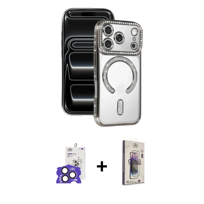 MARSİLYAN™- iPhone 17 Pro Max Kılıf Zirve Doku Prime - Siyah Bilvis 3D Cam Ekran Koruyucu + Bilvis Titan Kamera Lens - NLGY