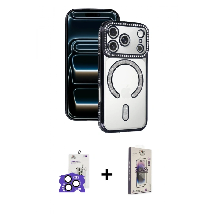 MARSİLYAN™- iPhone 17 Pro Max Kılıf Zirve Doku Prime - Siyah Bilvis 3D Cam Ekran Koruyucu + Bilvis Titan Kamera Lens - NLGY
