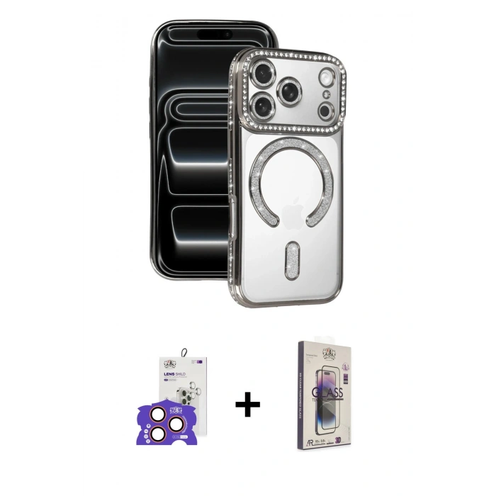 MARSİLYAN™- iPhone 17 Pro Max Kılıf Zirve Doku Prime - Siyah Bilvis 3D Cam Ekran Koruyucu + Bilvis Titan Kamera Lens - TU