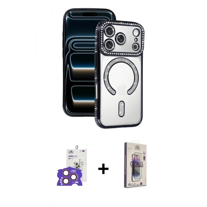 MARSİLYAN™- iPhone 17 Pro Max Kılıf Zirve Doku Prime - Siyah Bilvis 3D Cam Ekran Koruyucu + Bilvis Titan Kamera Lens - TU