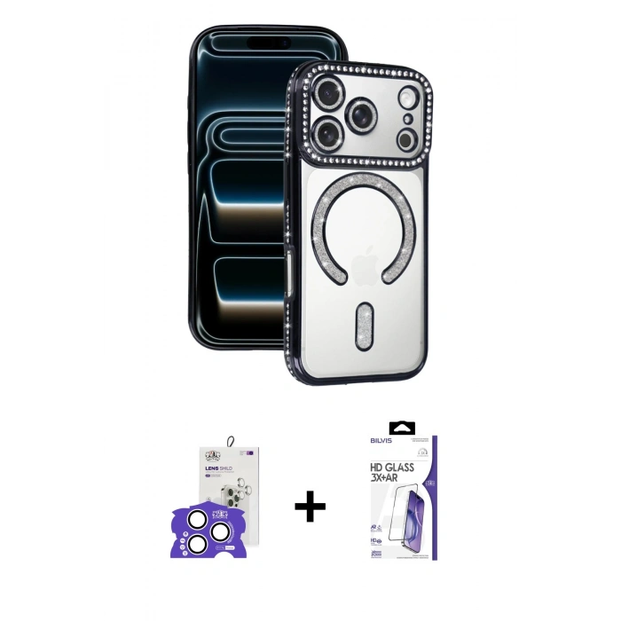 MARSİLYAN™- iPhone 17 Pro Max Kılıf Zirve Doku Prime - Siyah Bilvis 3X AR HD Cam Ekran Koruyucu + Bilvis Titan Kamera Lens - GS