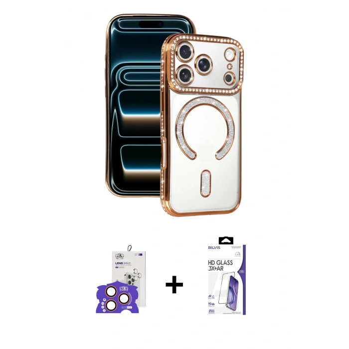 MARSİLYAN™- iPhone 17 Pro Max Kılıf Zirve Doku Prime - Siyah Bilvis 3X AR HD Cam Ekran Koruyucu + Bilvis Titan Kamera Lens - TU