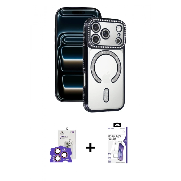 MARSİLYAN™- iPhone 17 Pro Max Kılıf Zirve Doku Prime - Siyah Bilvis 3X AR HD Cam Ekran Koruyucu + Bilvis Titan Kamera Lens - TU