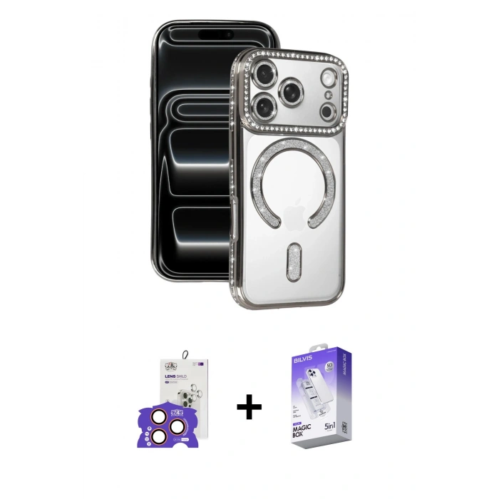MARSİLYAN™- iPhone 17 Pro Max Kılıf Zirve Doku Prime - Siyah Bilvis 5in1 3D Magic Cam Ekran Koruyucu + Bilvis Titan Kamera Lens - TU