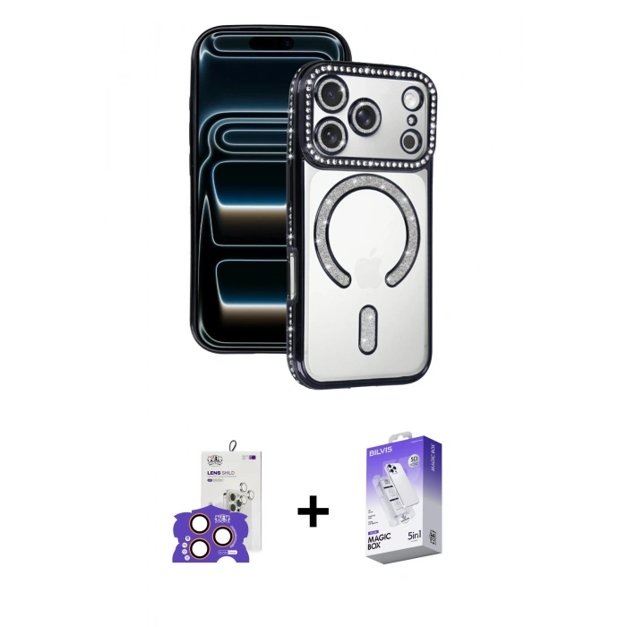 MARSİLYAN™- iPhone 17 Pro Max Kılıf Zirve Doku Prime - Siyah Bilvis 5in1 3D Magic Cam Ekran Koruyucu + Bilvis Titan Kamera Lens - TU