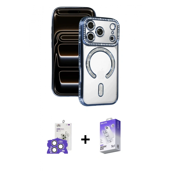 MARSİLYAN™- iPhone 17 Pro Max Kılıf Zirve Doku Prime - Siyah Bilvis 5in1 3D Magic Cam Ekran Koruyucu + Bilvis Titan Kamera Lens - GS