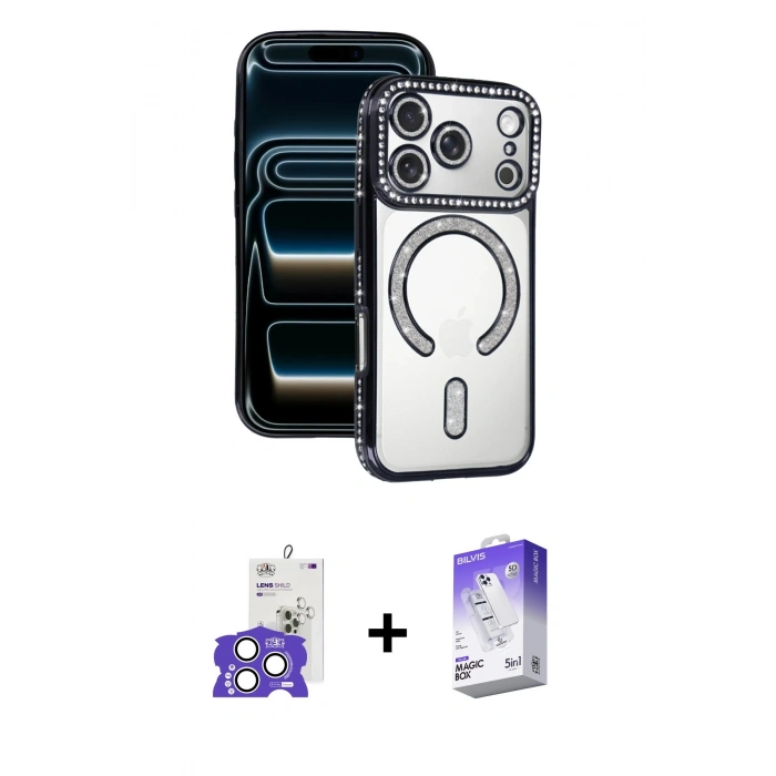 MARSİLYAN™- iPhone 17 Pro Max Kılıf Zirve Doku Prime - Siyah Bilvis 5in1 3D Magic Cam Ekran Koruyucu + Bilvis Titan Kamera Lens - GS