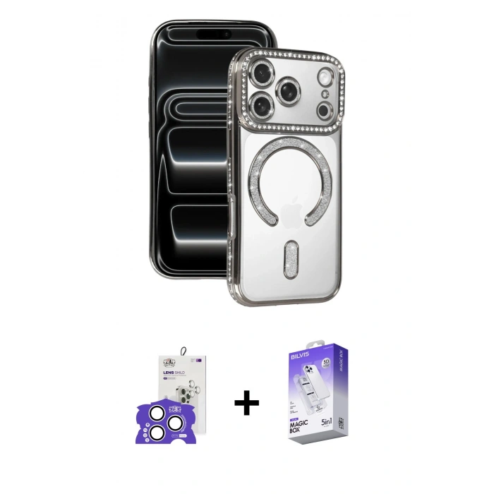 MARSİLYAN™- iPhone 17 Pro Max Kılıf Zirve Doku Prime - Siyah Bilvis 5in1 3D Magic Cam Ekran Koruyucu + Bilvis Titan Kamera Lens - GS