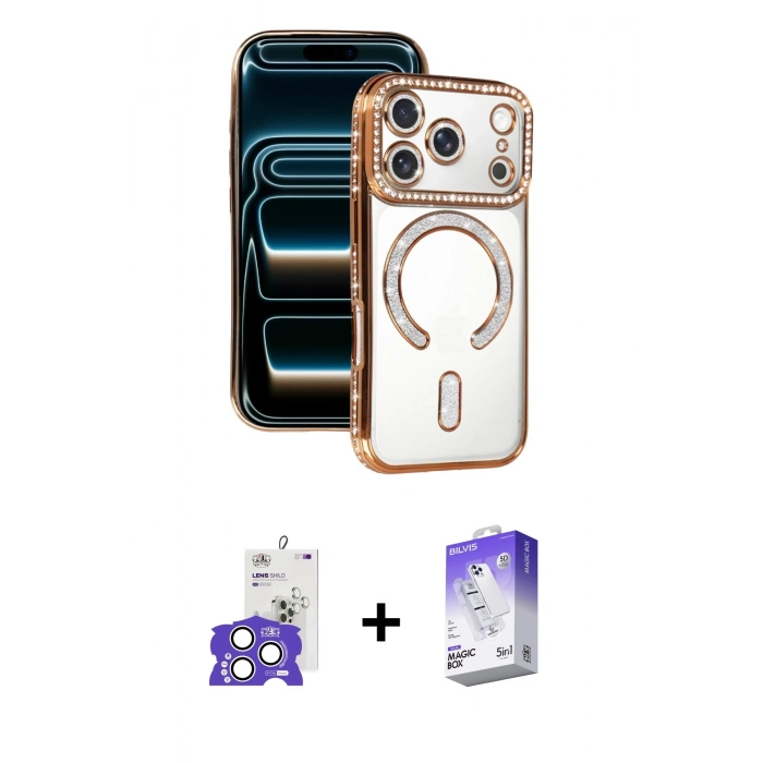 MARSİLYAN™- iPhone 17 Pro Max Kılıf Zirve Doku Prime - Siyah Bilvis 5in1 3D Magic Cam Ekran Koruyucu + Bilvis Titan Kamera Lens - GS