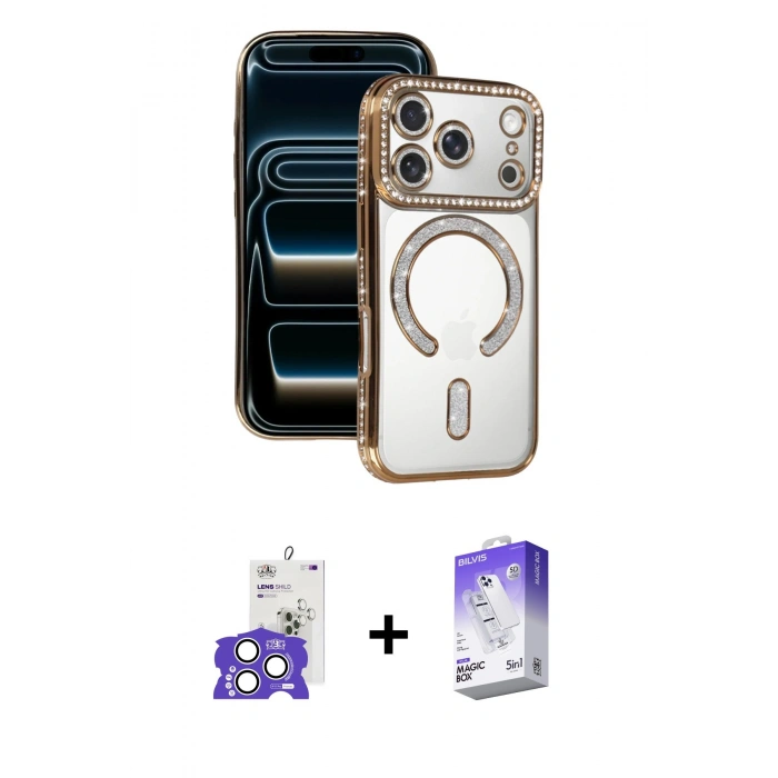 MARSİLYAN™- iPhone 17 Pro Max Kılıf Zirve Doku Prime - Siyah Bilvis 5in1 3D Magic Cam Ekran Koruyucu + Bilvis Titan Kamera Lens - GS