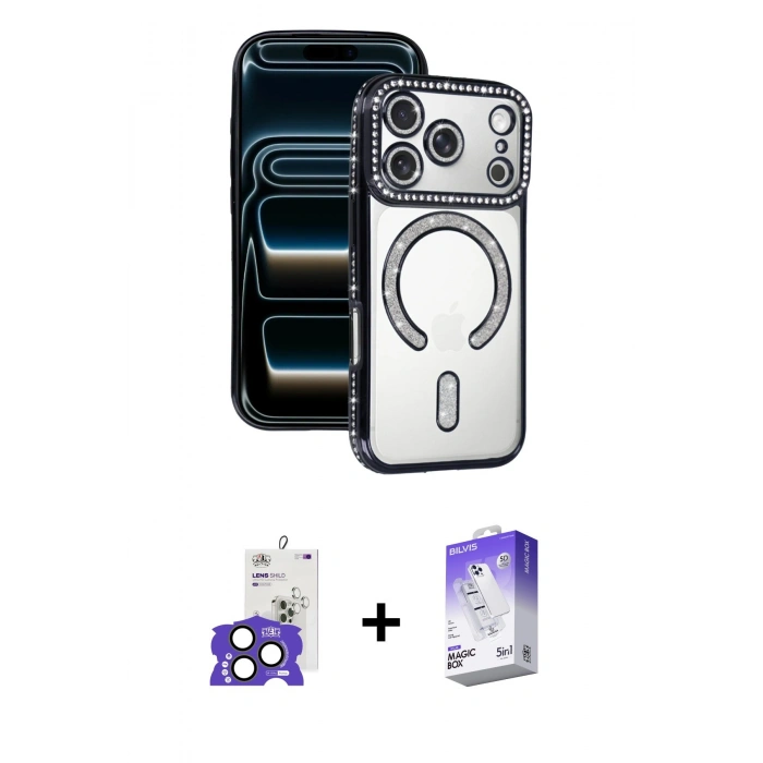 MARSİLYAN™- iPhone 17 Pro Max Kılıf Zirve Doku Prime - Siyah Bilvis 5in1 3D Magic Cam Ekran Koruyucu + Bilvis Titan Kamera Lens - NLGY