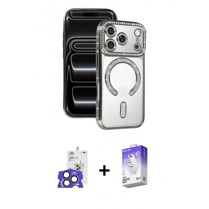 MARSİLYAN™- iPhone 17 Pro Max Kılıf Zirve Doku Prime - Siyah Bilvis 5in1 3D Magic Cam Ekran Koruyucu + Bilvis Titan Kamera Lens - NLGY