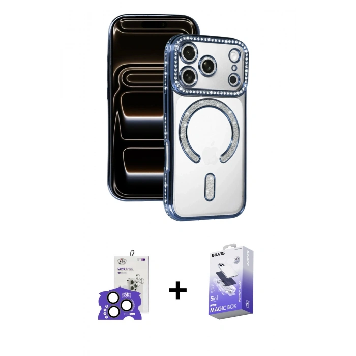 MARSİLYAN™- iPhone 17 Pro Max Kılıf Zirve Doku Prime - Siyah Bilvis 5in1 5D Magic Hayalet Cam Ekran Koruyucu + Natural Grey Bilvis Titan Kamera Lens