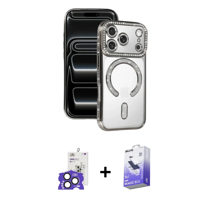 MARSİLYAN™- iPhone 17 Pro Max Kılıf Zirve Doku Prime - Siyah Bilvis 5in1 5D Magic Hayalet Cam Ekran Koruyucu + Natural Grey Bilvis Titan Kamera Lens