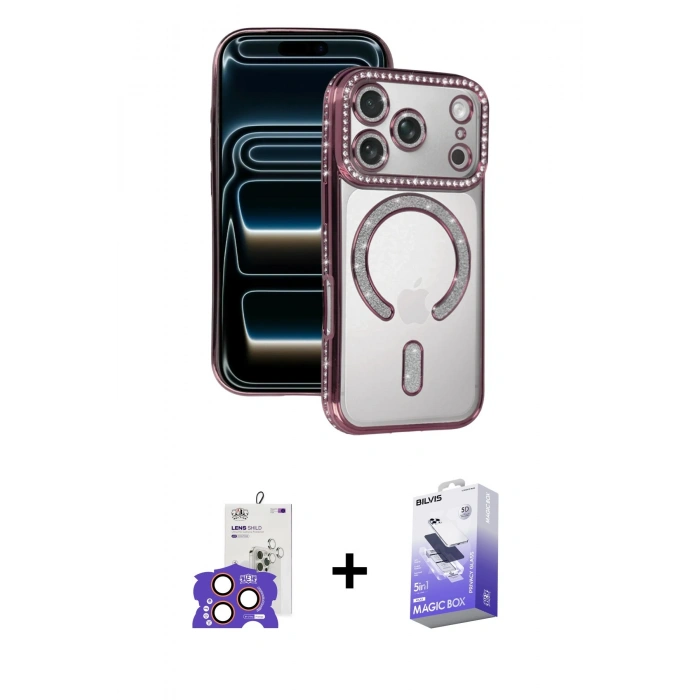 MARSİLYAN™- iPhone 17 Pro Max Kılıf Zirve Doku Prime - Siyah Bilvis 5in1 5D Magic Hayalet Cam Ekran Koruyucu + Turuncu Bilvis Titan Kamera Lens