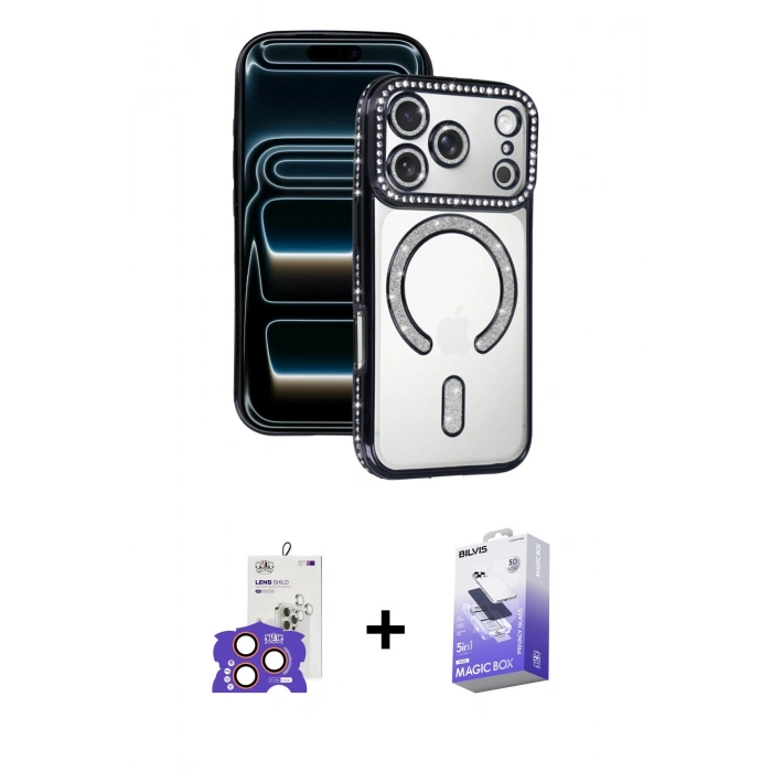 MARSİLYAN™- iPhone 17 Pro Max Kılıf Zirve Doku Prime - Siyah Bilvis 5in1 5D Magic Hayalet Cam Ekran Koruyucu + Turuncu Bilvis Titan Kamera Lens